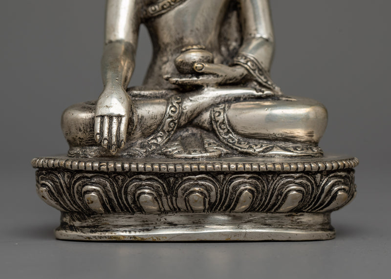 Shakyamuni Buddha Silver Plated Statue | Embodiment of Enlightenment