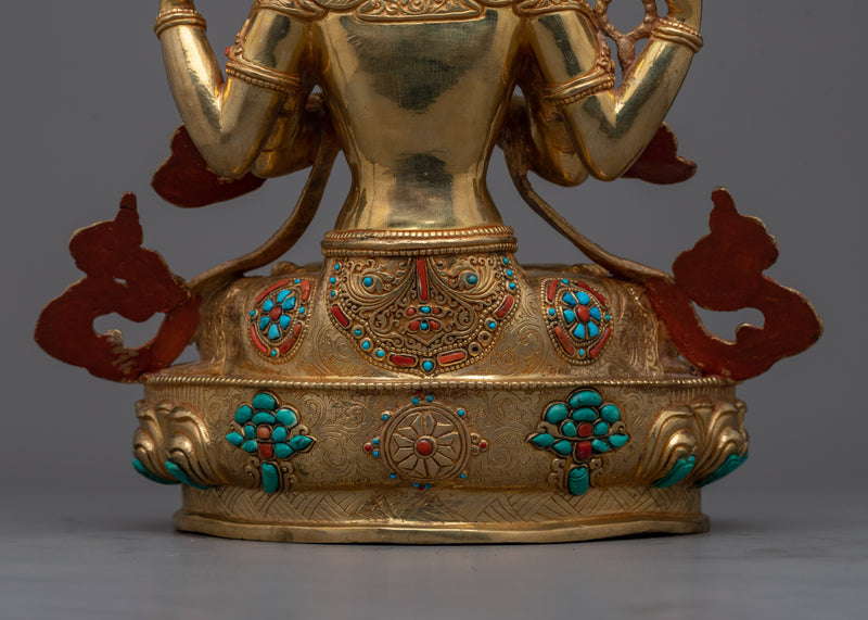 Serene Gold Gilded Chenrezig | Radiant Symbol of Compassion