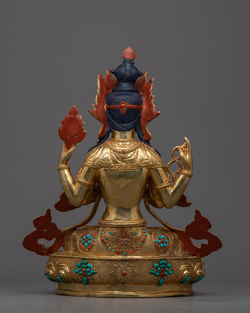 Serene Gold Gilded Chenrezig | Radiant Symbol of Compassion