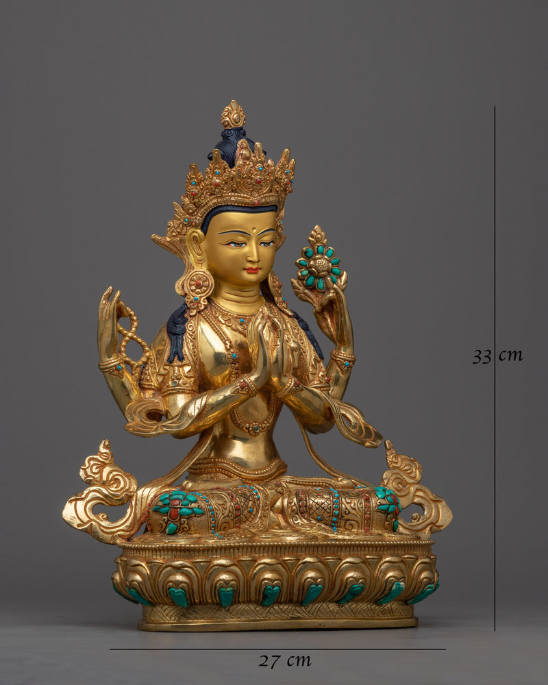 Serene Gold Gilded Chenrezig | Radiant Symbol of Compassion