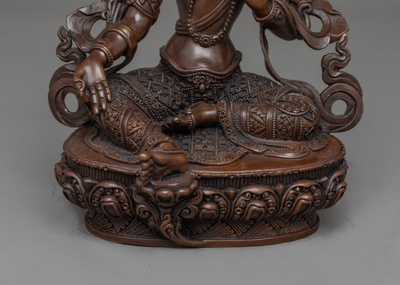 Green Tara Dark-Hued Oxidized | Symbol of Compassion and Serenity