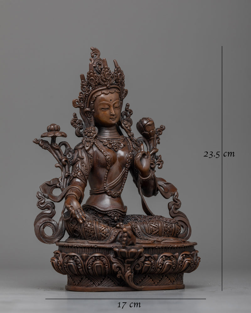 Green Tara Dark-Hued Oxidized | Symbol of Compassion and Serenity