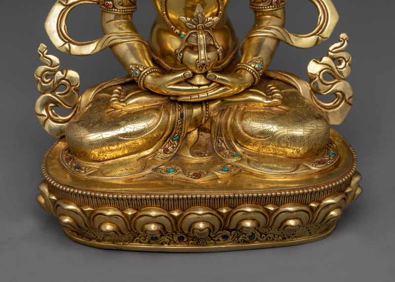 Regal Gold Gilded Amitayus 36cm Statue | Handcrafted Symbol of Longevity