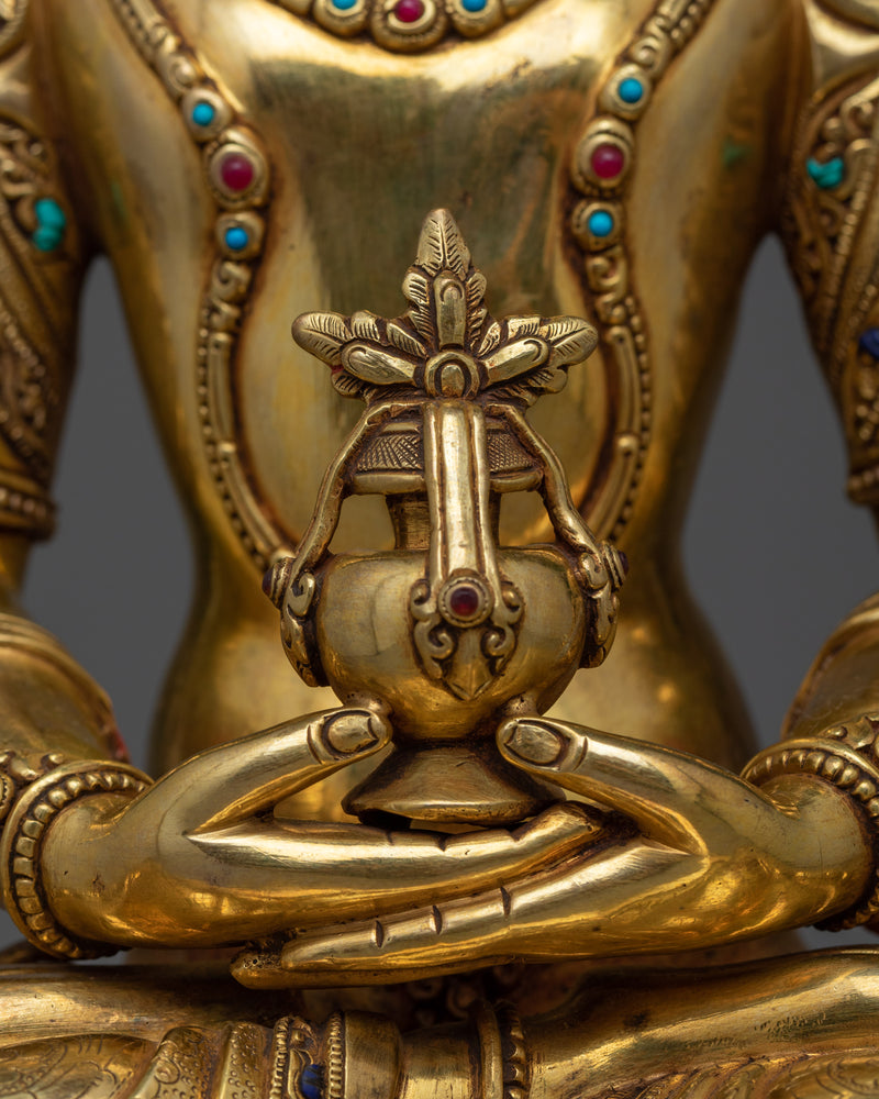 Regal Gold Gilded Amitayus 36cm Statue | Handcrafted Symbol of Longevity