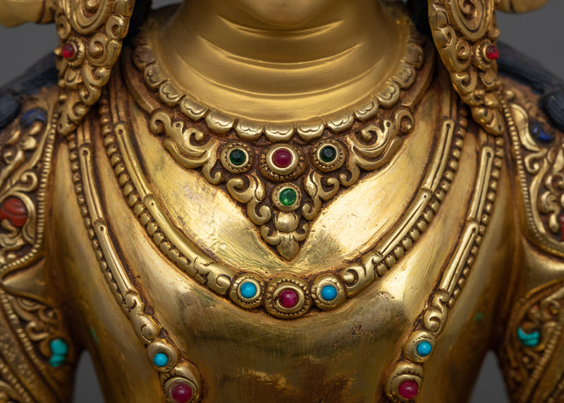 Regal Gold Gilded Amitayus 36cm Statue | Handcrafted Symbol of Longevity