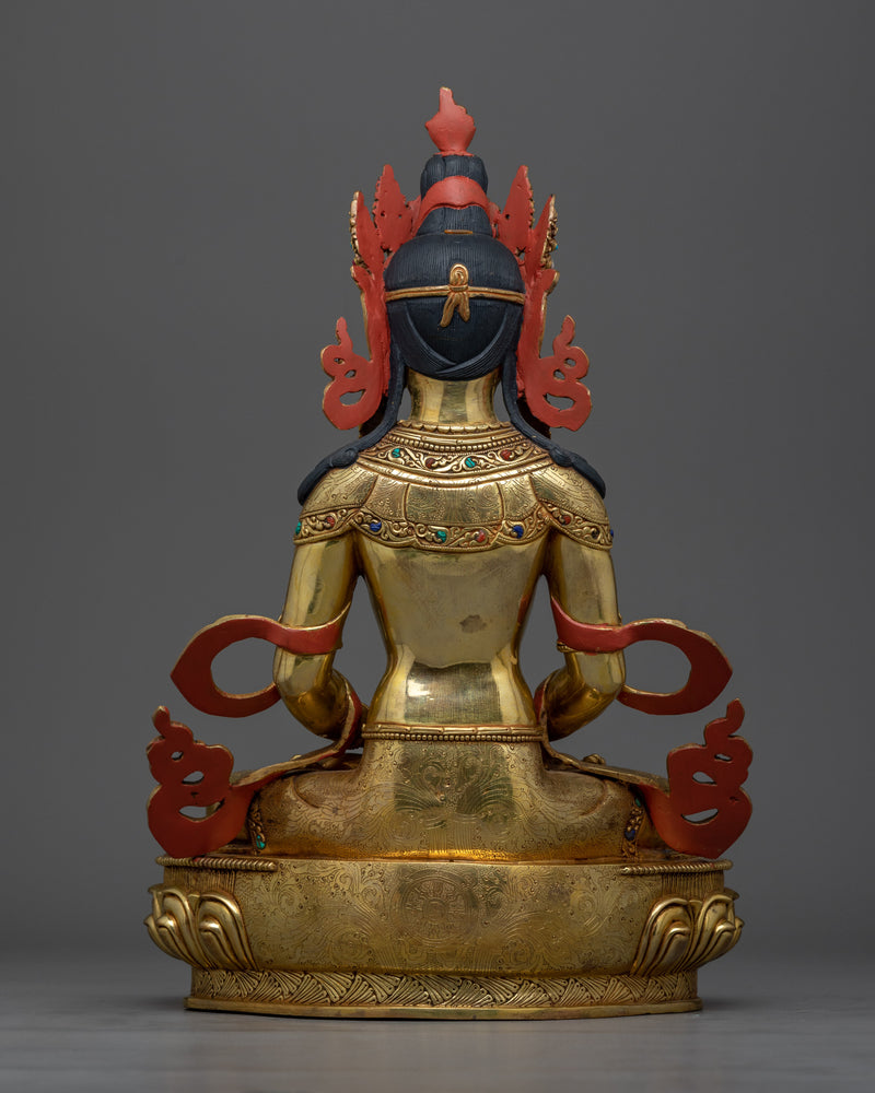 Regal Gold Gilded Amitayus 36cm Statue | Handcrafted Symbol of Longevity