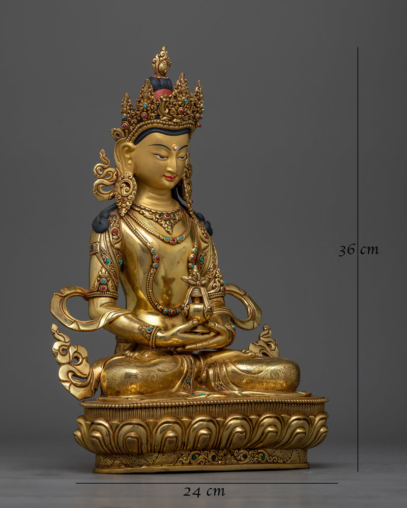 Regal Gold Gilded Amitayus 36cm Statue | Handcrafted Symbol of Longevity