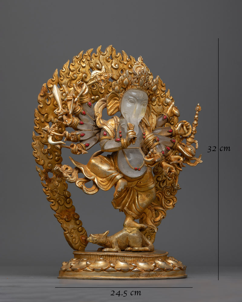 12 Arms Ganesh Crystal Body Statue | Handcrafted Spiritual Beauty