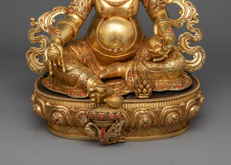 Jewels Lord Dzambhala Gold Gilded Statue | Handcrafted Symbol of Prosperity and Wealth