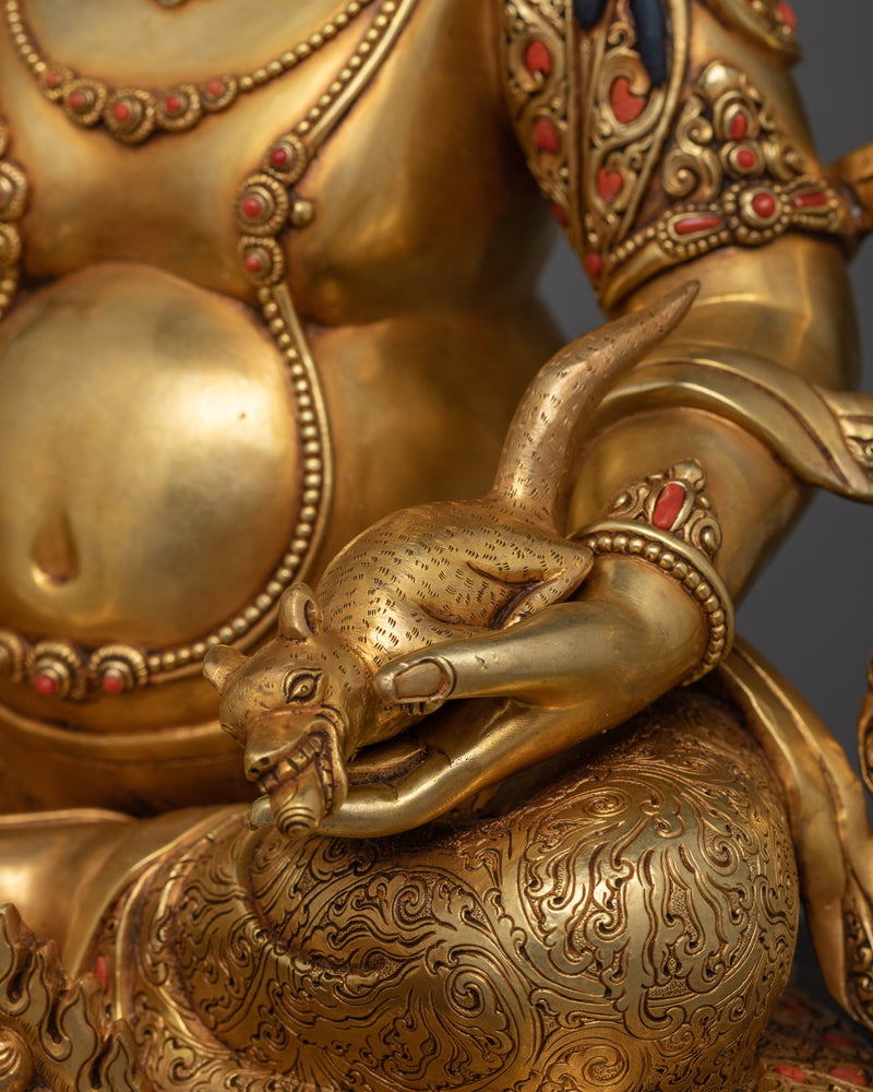 Jewels Lord Dzambhala Gold Gilded Statue | Handcrafted Symbol of Prosperity and Wealth