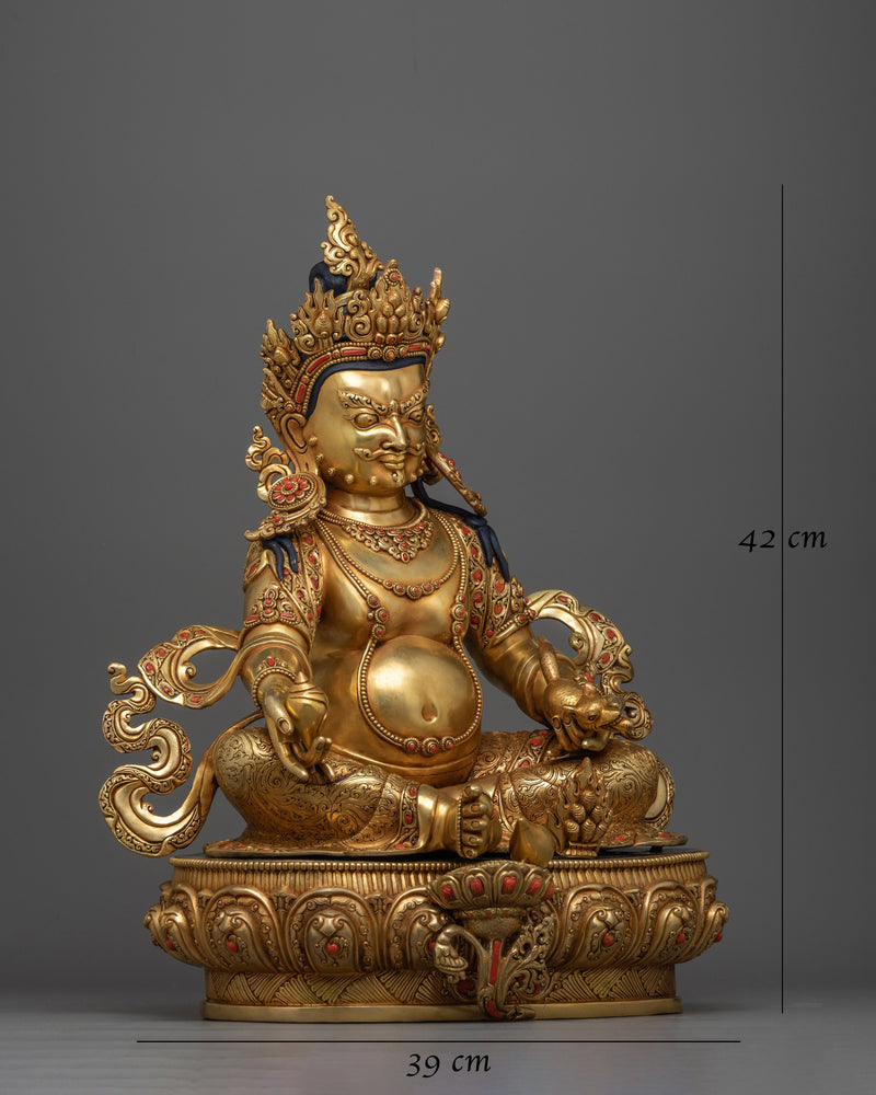 Jewels Lord Dzambhala Gold Gilded Statue | Handcrafted Symbol of Prosperity and Wealth