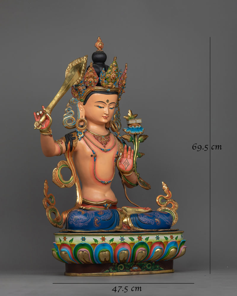 Elegant Manjushri Orange Body Painted Statue | Handcrafted Symbol of Wisdom