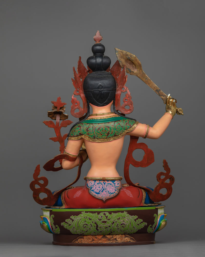 Elegant Manjushri Orange Body Painted Statue | Handcrafted Symbol of Wisdom