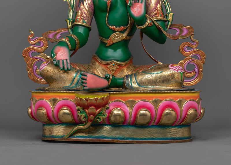 Graceful Green Tara Color Hued Statue | Handcrafted Symbol of Protection