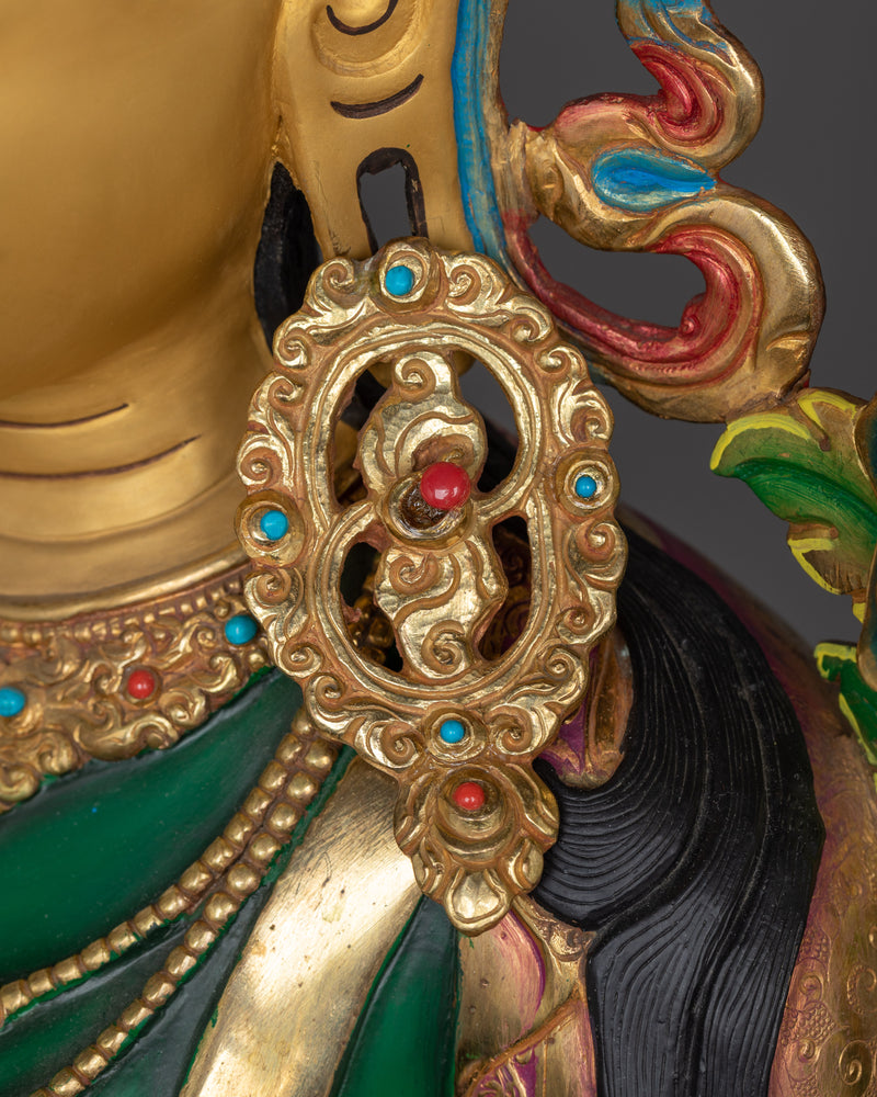 Graceful Green Tara Color Hued Statue | Handcrafted Symbol of Protection