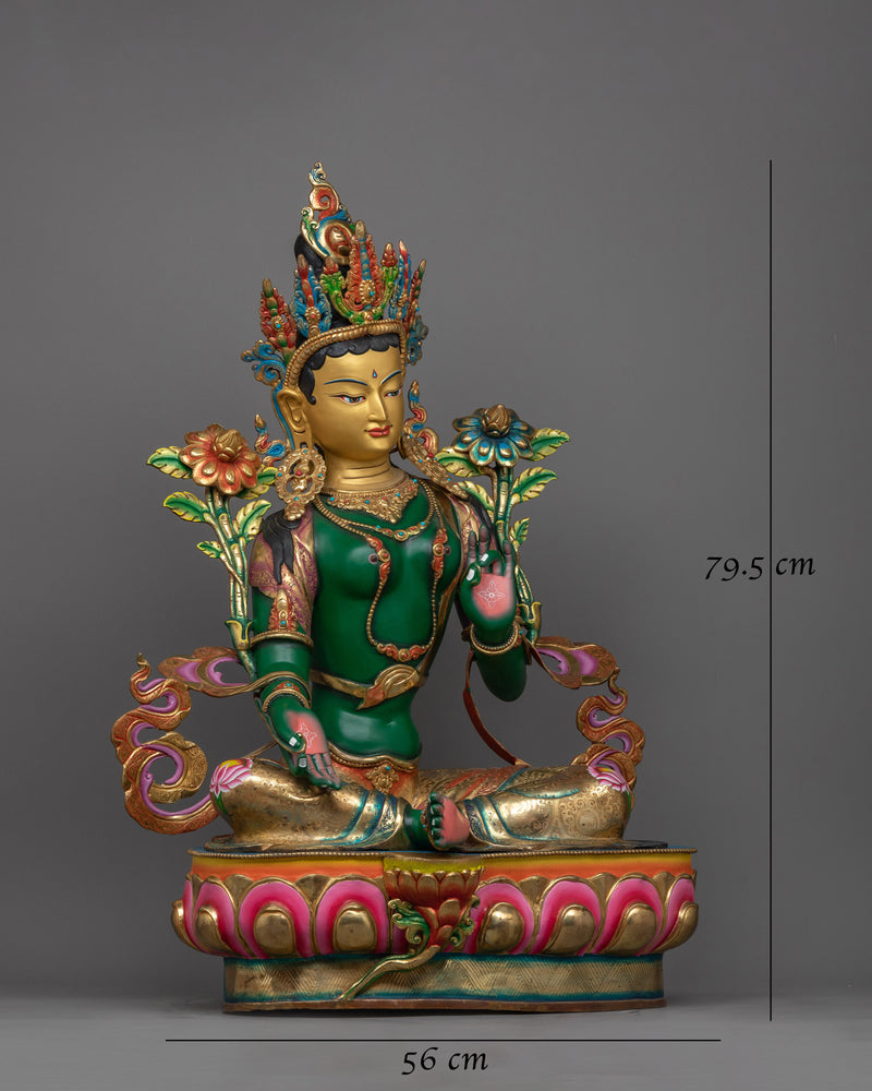 Graceful Green Tara Color Hued Statue | Handcrafted Symbol of Protection