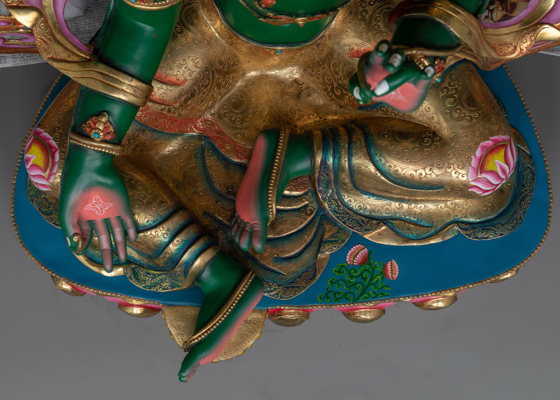 Graceful Green Tara Color Hued Statue | Handcrafted Symbol of Protection