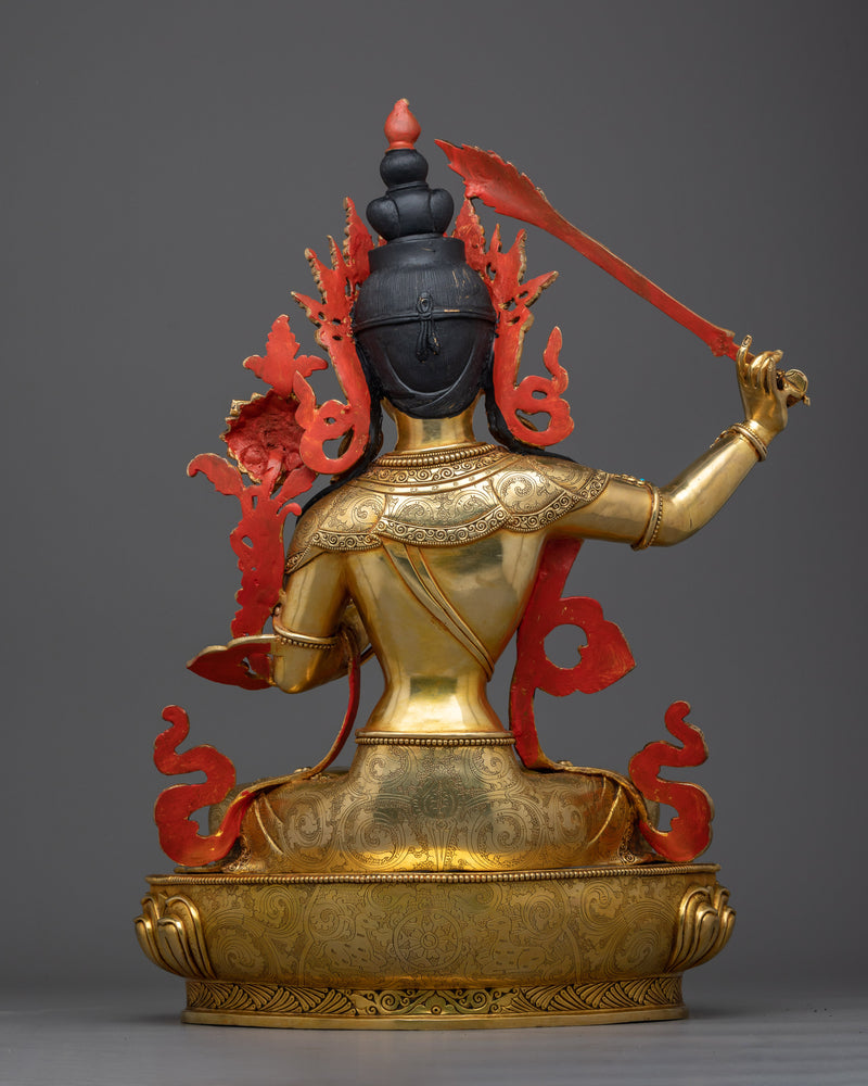 Manjushri Gold-Gilded Wisdom Deity Statue | Handmade Symbol of Wisdom