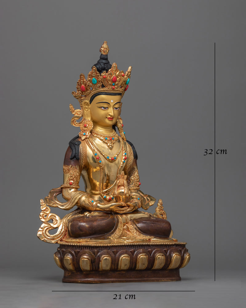 Amitayus Gold Gilded Copper Statue | Handcrafted Symbol of Longevity