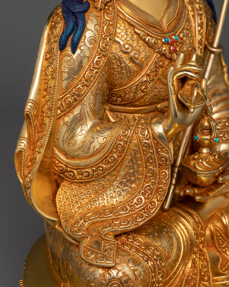 Guru Rinpoche Gold-Gilded Tantric Master Statue | A Beacon of Vajrayana Enlightenment