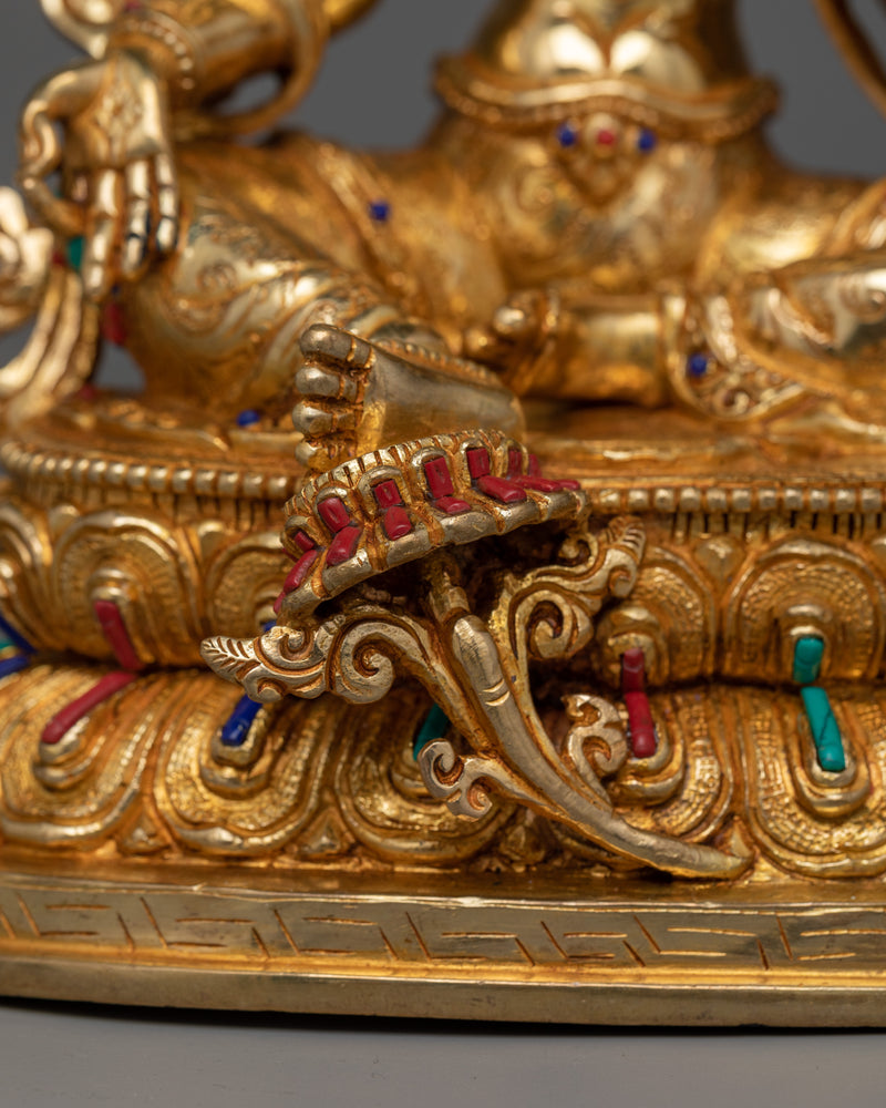 Elegant Mata Green Tara Gold Gilded Statue | Handcrafted Symbol of Protection