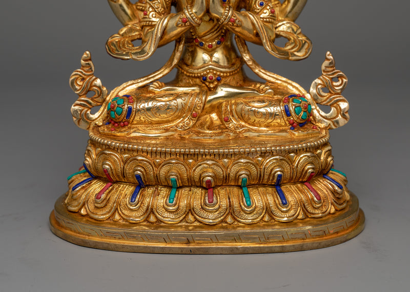 Chenrezig Adorned with Gemstone Statue | Handcrafted Symbol of Compassion and Mercy