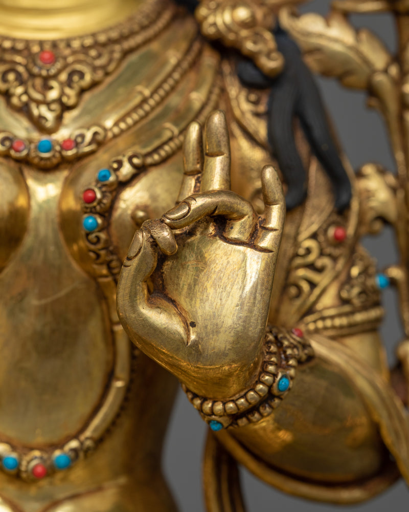 Green Tara 34 cm Gold Gilded Statue | Handcrafted Symbol of Protection