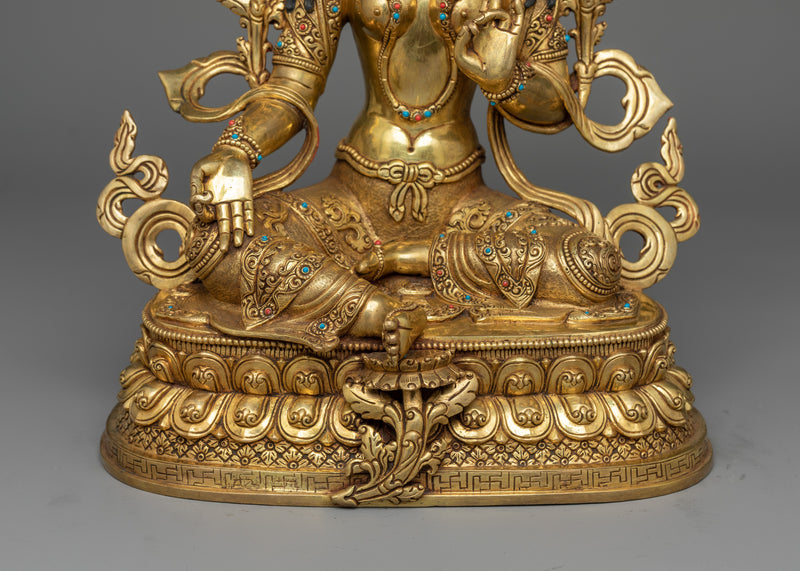 Green Tara 34 cm Gold Gilded Statue | Handcrafted Symbol of Protection