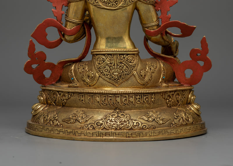 Green Tara 34 cm Gold Gilded Statue | Handcrafted Symbol of Protection