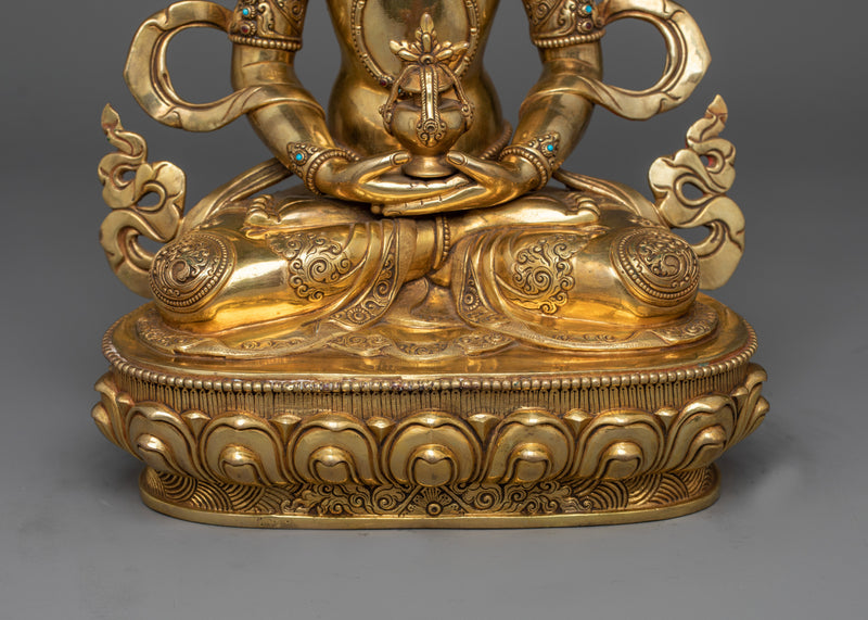 24K Gold Gilded Amitayus Statue | Handcrafted Symbol of Longevity and Wisdom