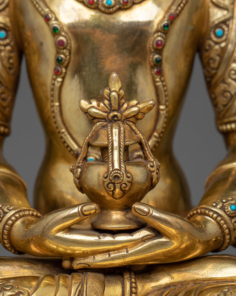 24K Gold Gilded Amitayus Statue | Handcrafted Symbol of Longevity and Wisdom