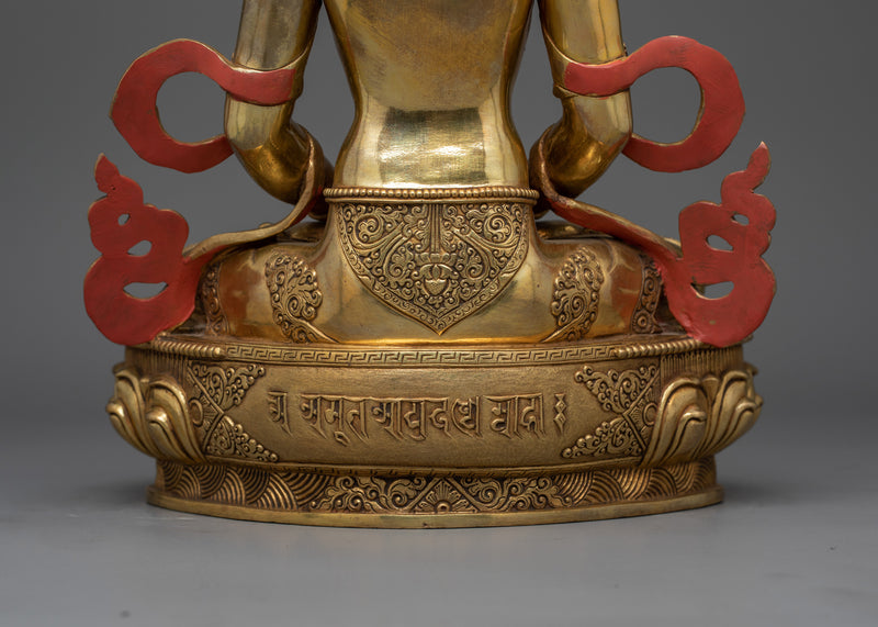 24K Gold Gilded Amitayus Statue | Handcrafted Symbol of Longevity and Wisdom