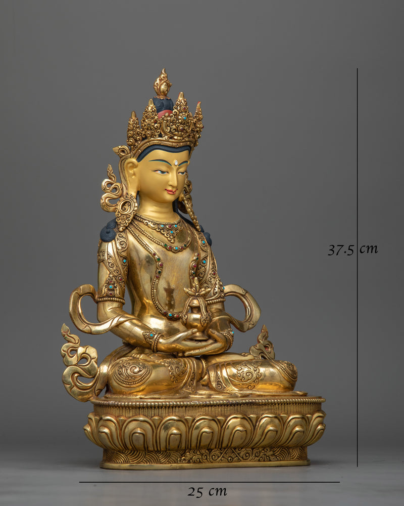 24K Gold Gilded Amitayus Statue | Handcrafted Symbol of Longevity and Wisdom