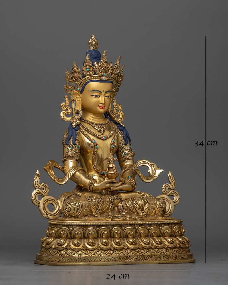 Tsepame 24K Gold Gilded Statue | Handcrafted Amitayus Symbol of Longevity