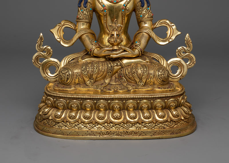 Tsepame 24K Gold Gilded Statue | Handcrafted Amitayus Symbol of Longevity