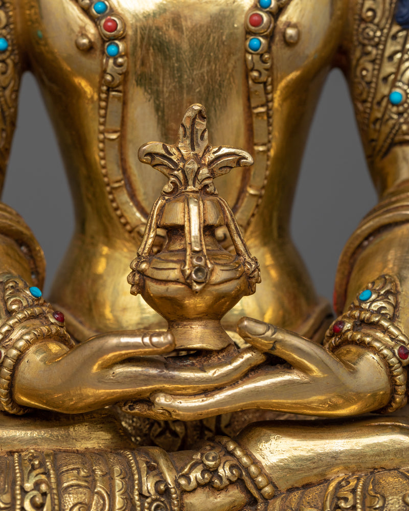 Tsepame 24K Gold Gilded Statue | Handcrafted Amitayus Symbol of Longevity