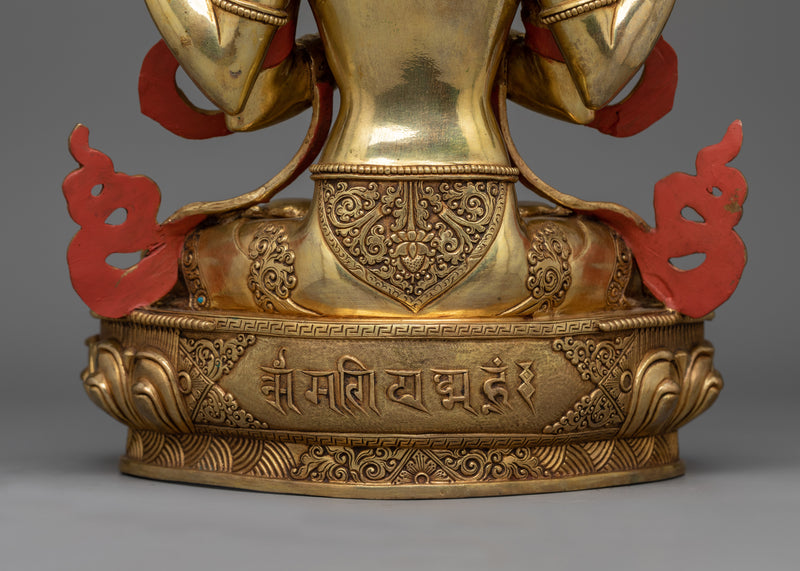 Elegant Chenrezig Gold Gilded Copper Statue | Handcrafted Symbol of Compassion