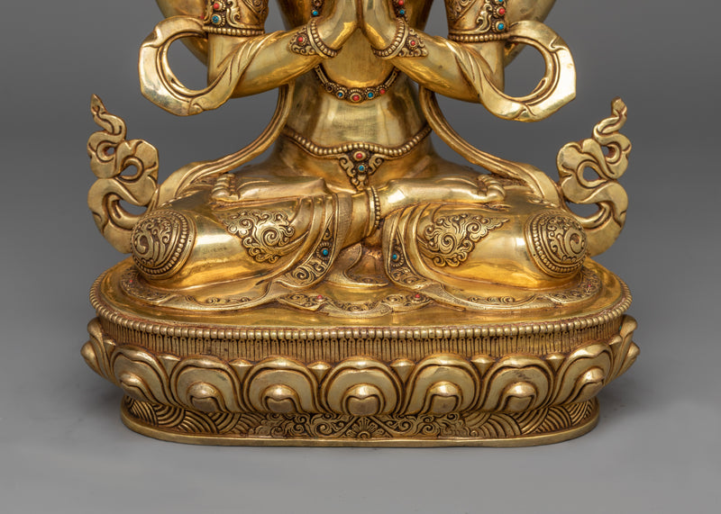 Elegant Chenrezig Gold Gilded Copper Statue | Handcrafted Symbol of Compassion