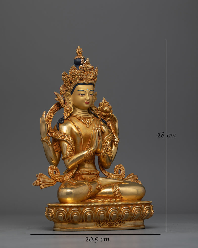 Chenrezig 28cm Gold Gilded Statue | Handcrafted Symbol of Compassion