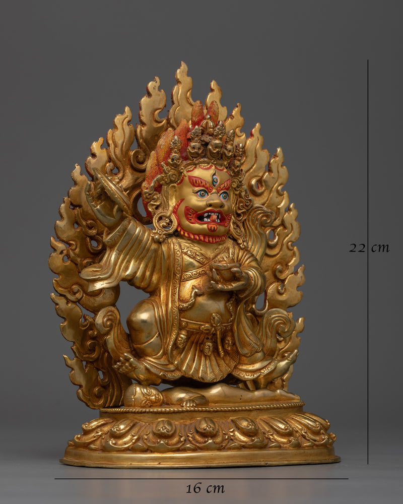 Fierce Mahakala Bernakchen 22cm Gold Gilded Statue | Handcrafted Protector of Dharma