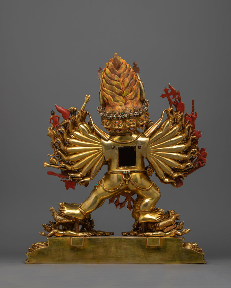 Majestic Yamantaka 24K Gold Gilded Statue | Handcrafted Symbol of Conquest Over Death