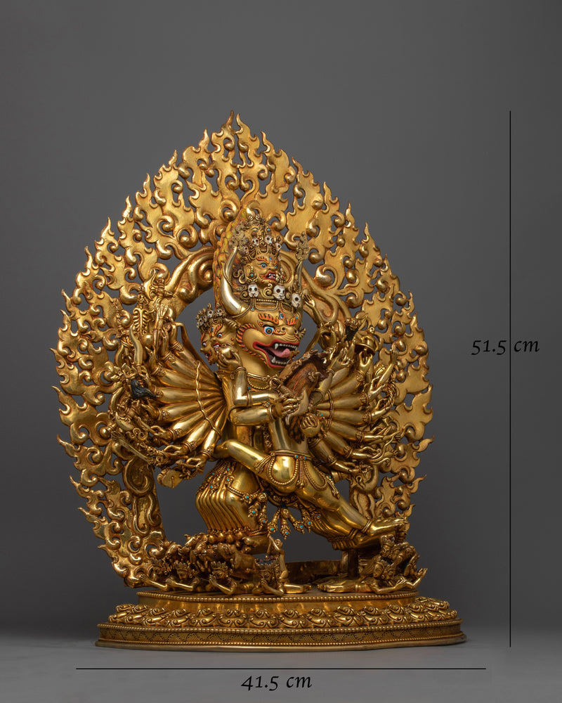 Majestic Yamantaka 24K Gold Gilded Statue | Handcrafted Symbol of Conquest Over Death