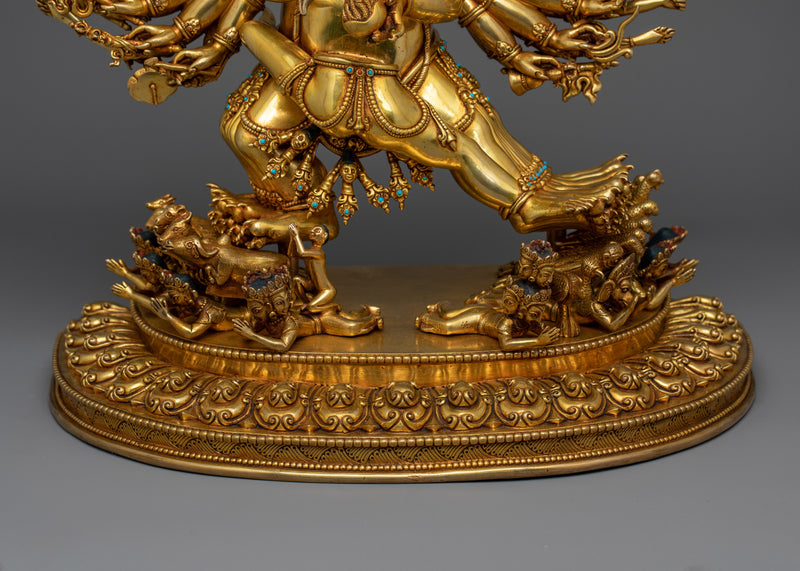 Majestic Yamantaka 24K Gold Gilded Statue | Handcrafted Symbol of Conquest Over Death