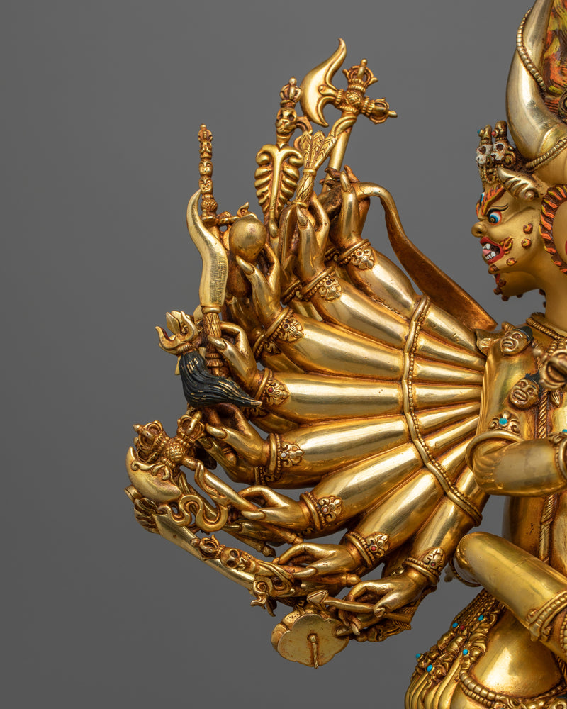 Majestic Yamantaka 24K Gold Gilded Statue | Handcrafted Symbol of Conquest Over Death