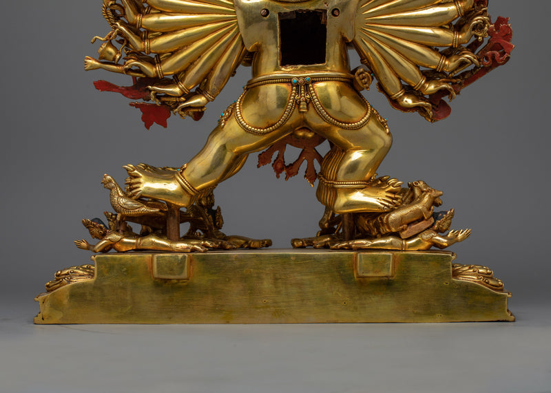 Majestic Yamantaka 24K Gold Gilded Statue | Handcrafted Symbol of Conquest Over Death