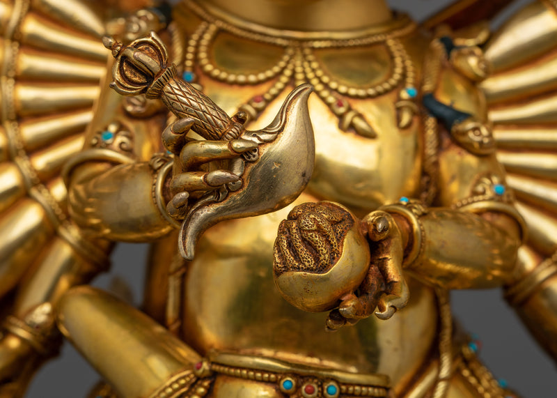 Majestic Yamantaka 24K Gold Gilded Statue | Handcrafted Symbol of Conquest Over Death