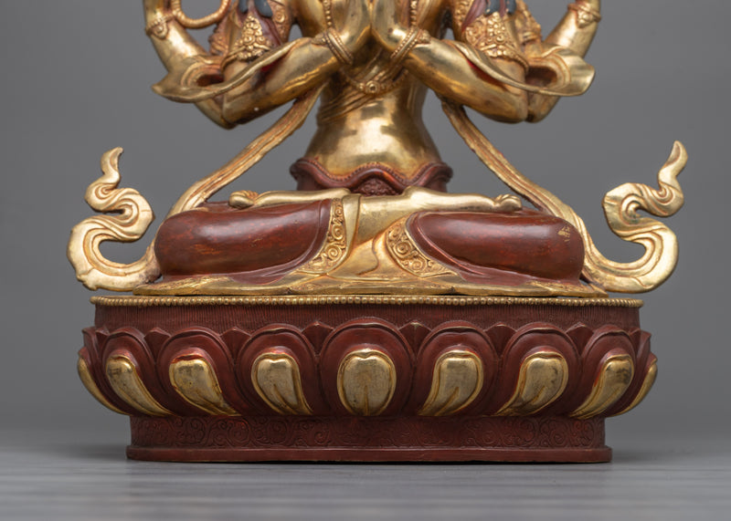 Gold-Gilded Chenrezig Oxidized Statue | A Majestic Symbol of Compassion and Mercy