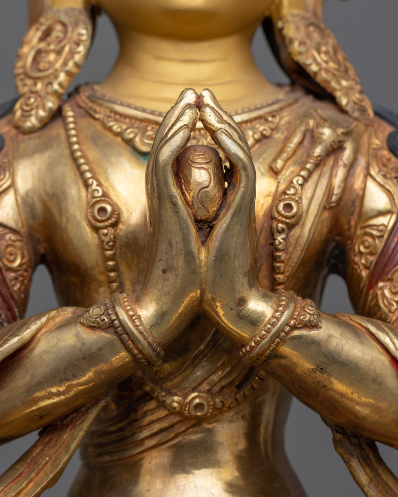 Gold-Gilded Chenrezig Oxidized Statue | A Majestic Symbol of Compassion and Mercy