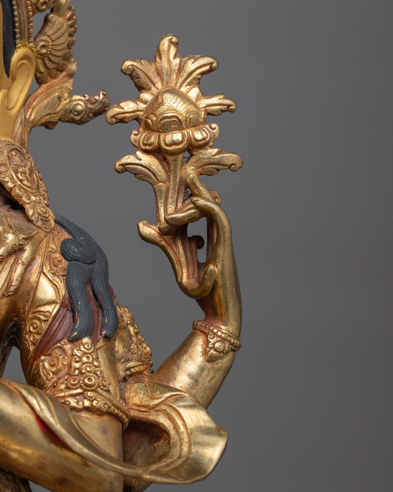 Gold-Gilded Chenrezig Oxidized Statue | A Majestic Symbol of Compassion and Mercy