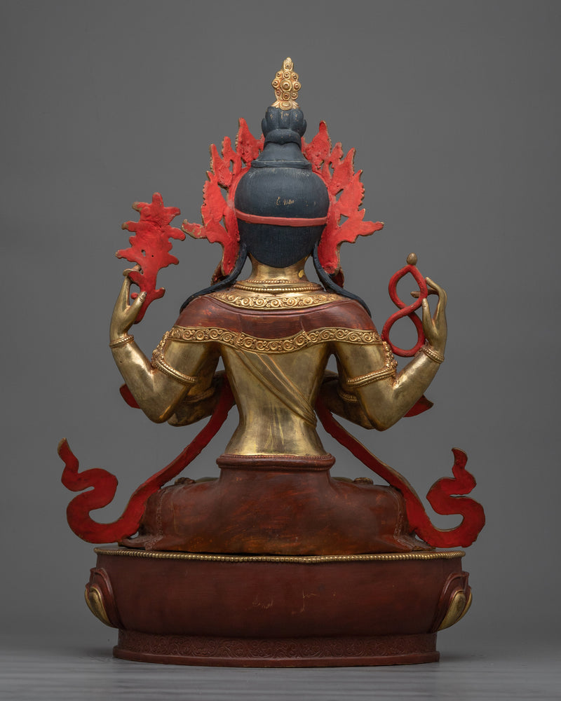 Gold-Gilded Chenrezig Oxidized Statue | A Majestic Symbol of Compassion and Mercy